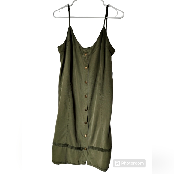 New Vince Camuto olive green casual dress spaghetti straps size L - Picture 2 of 12